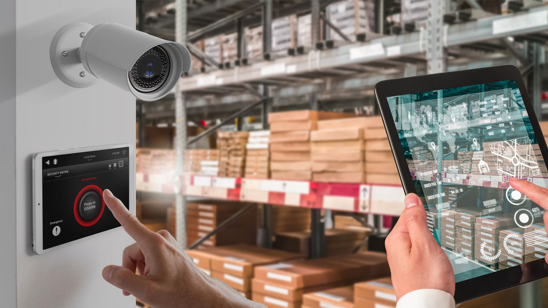 Different types of security systems in a warehouse