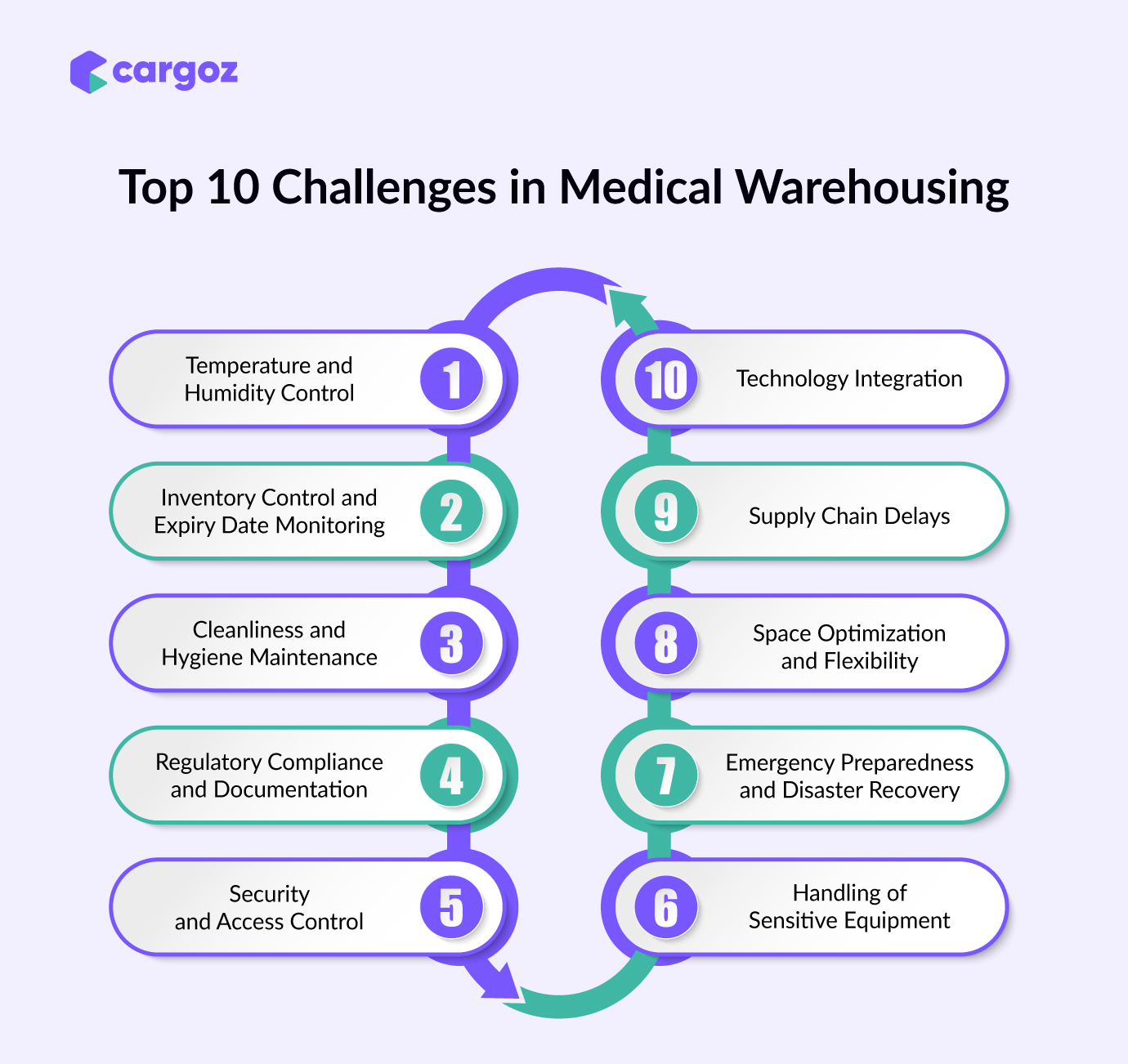  Infographic showing the 10 key challenges in medical warehousing